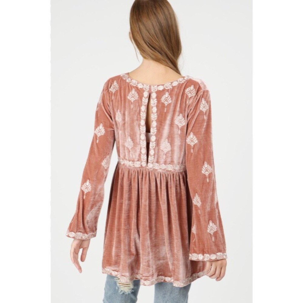 Deep V Neck Embroidered Velvet Tunic or Mini Dress - Picture 4 of 8